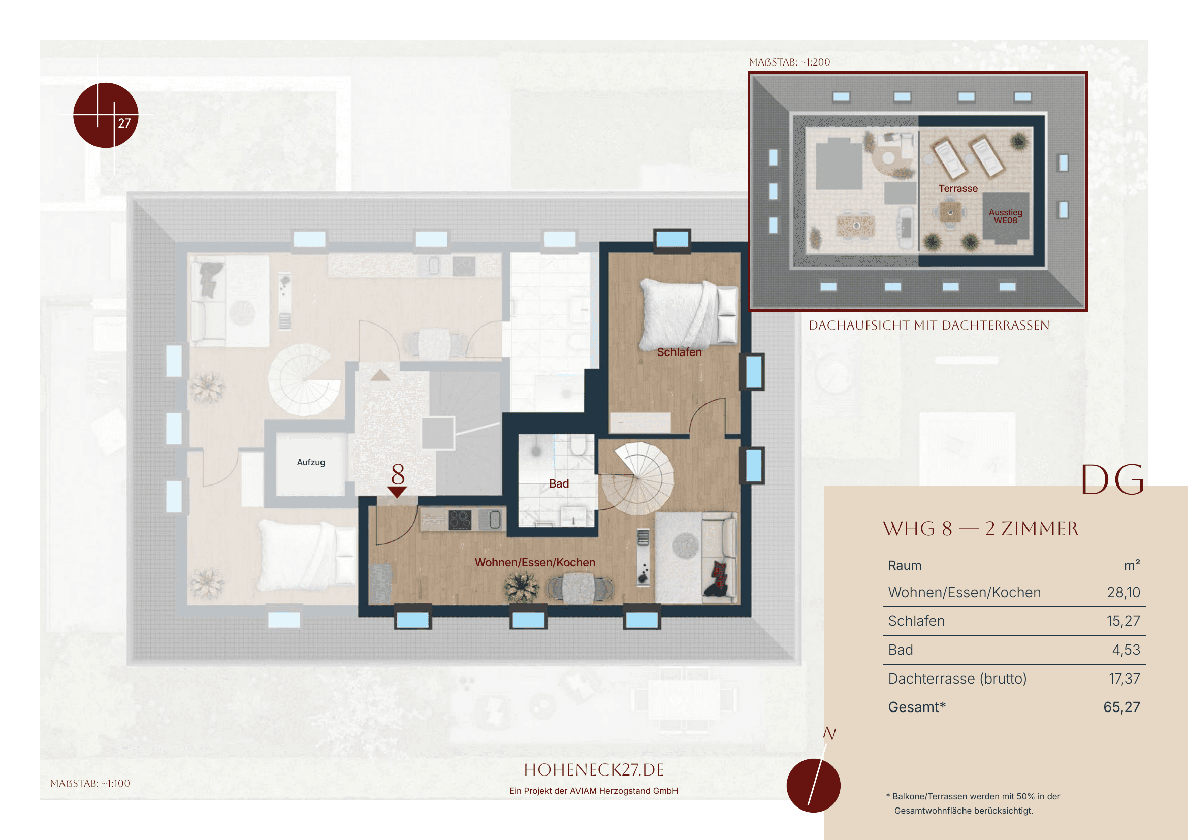 Grundriss Wohnung 8 — Dachgeschoss, 2 Zimmer